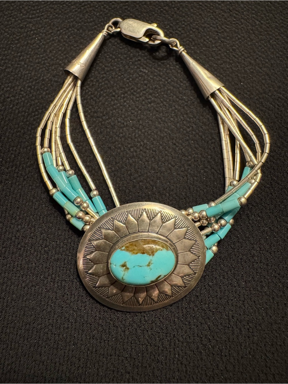 Sterling Silver Turquoise 5 Strand Southwestern Bracelet 6.5” - QT